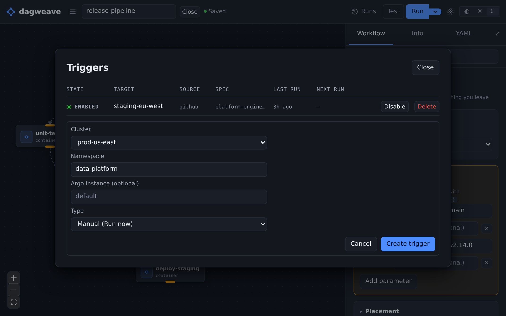 Adding a second trigger to a workflow, this one for a different cluster.